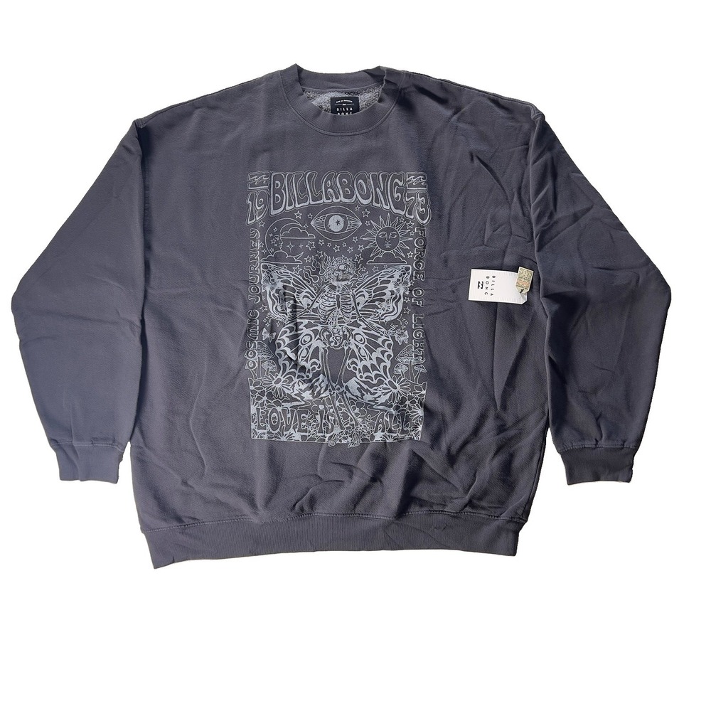 NWT Billabong Oversized Crewneck Sweatshirt Women's Large Yellow Cactus Desert